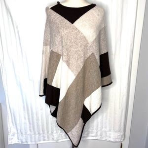 CHARTER CLUB Womens Poncho One Size Cashmere Multicolor Tan Color Block Soft